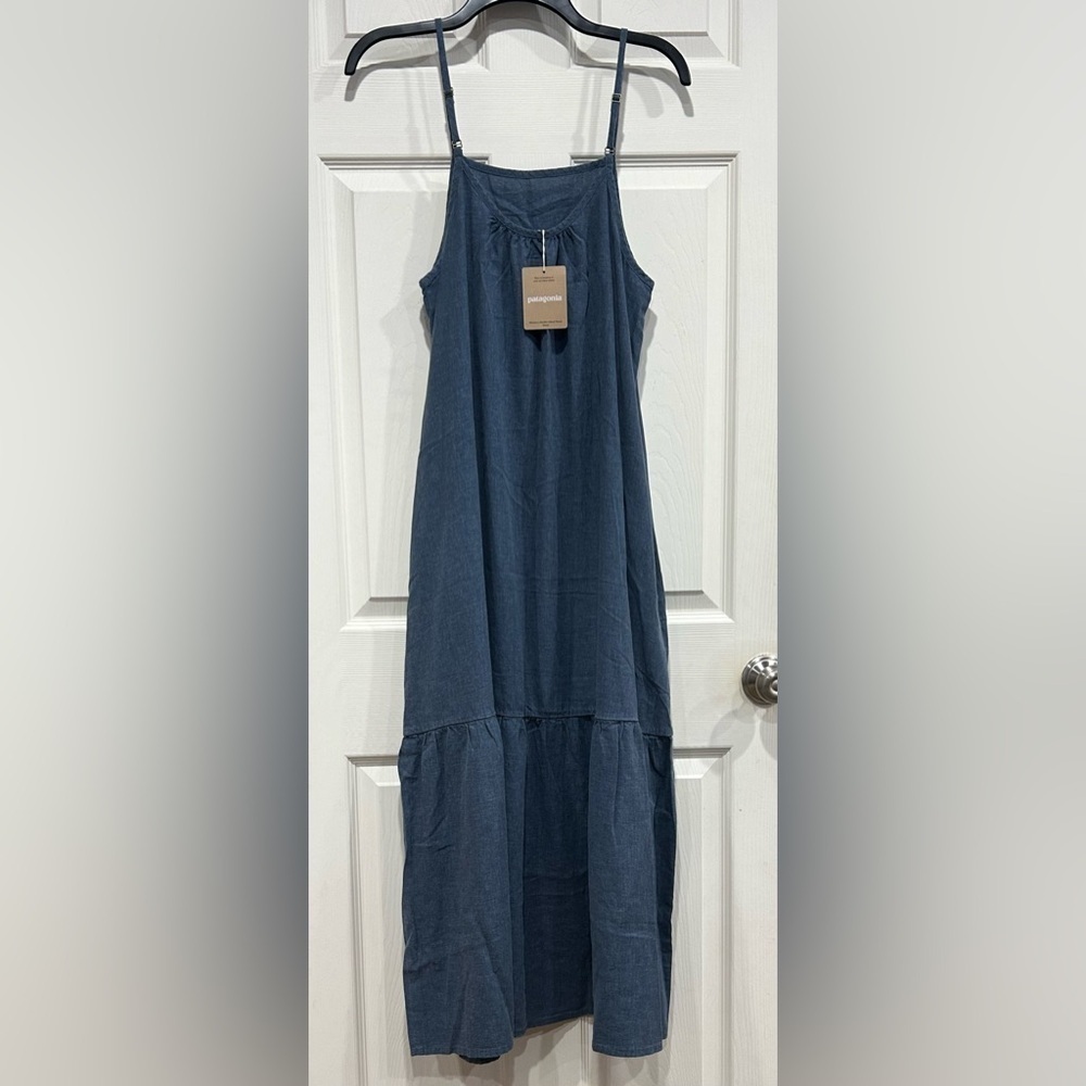Patagonia Women's Large Garden Island Tiered Dress Utility Blue NWT